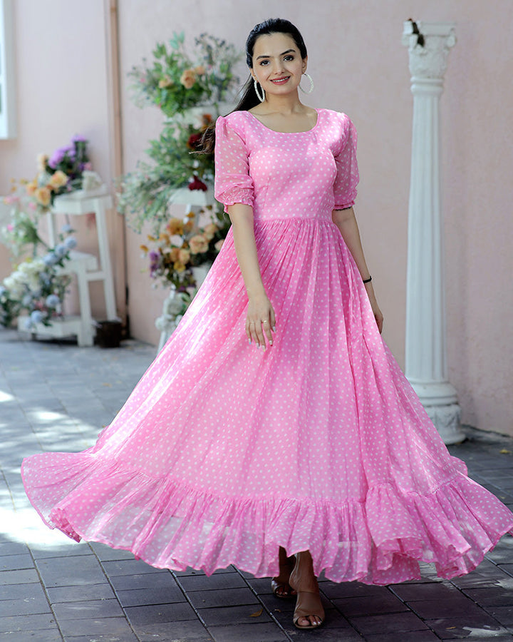 Pink Color Georgette Designer Printed Gown  - By Qivii