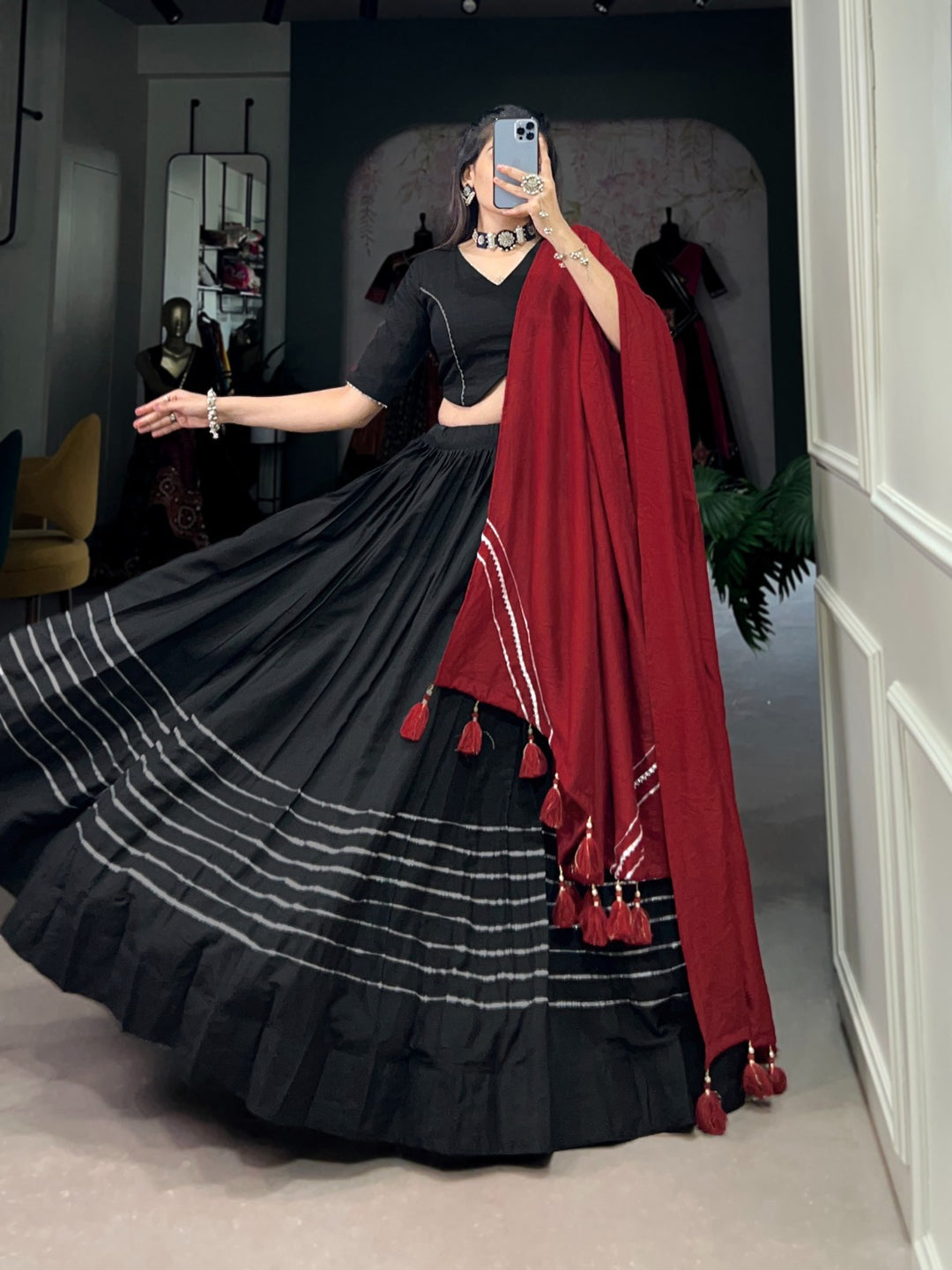 Black Polyester Viscose Chanderi Plain With Gota Patti Lace Touch Up Lehenga Choli