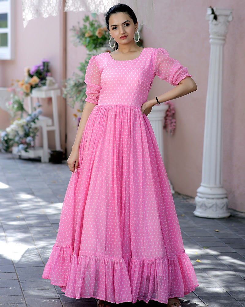 Pink Color Georgette Designer Printed Gown  - By Qivii