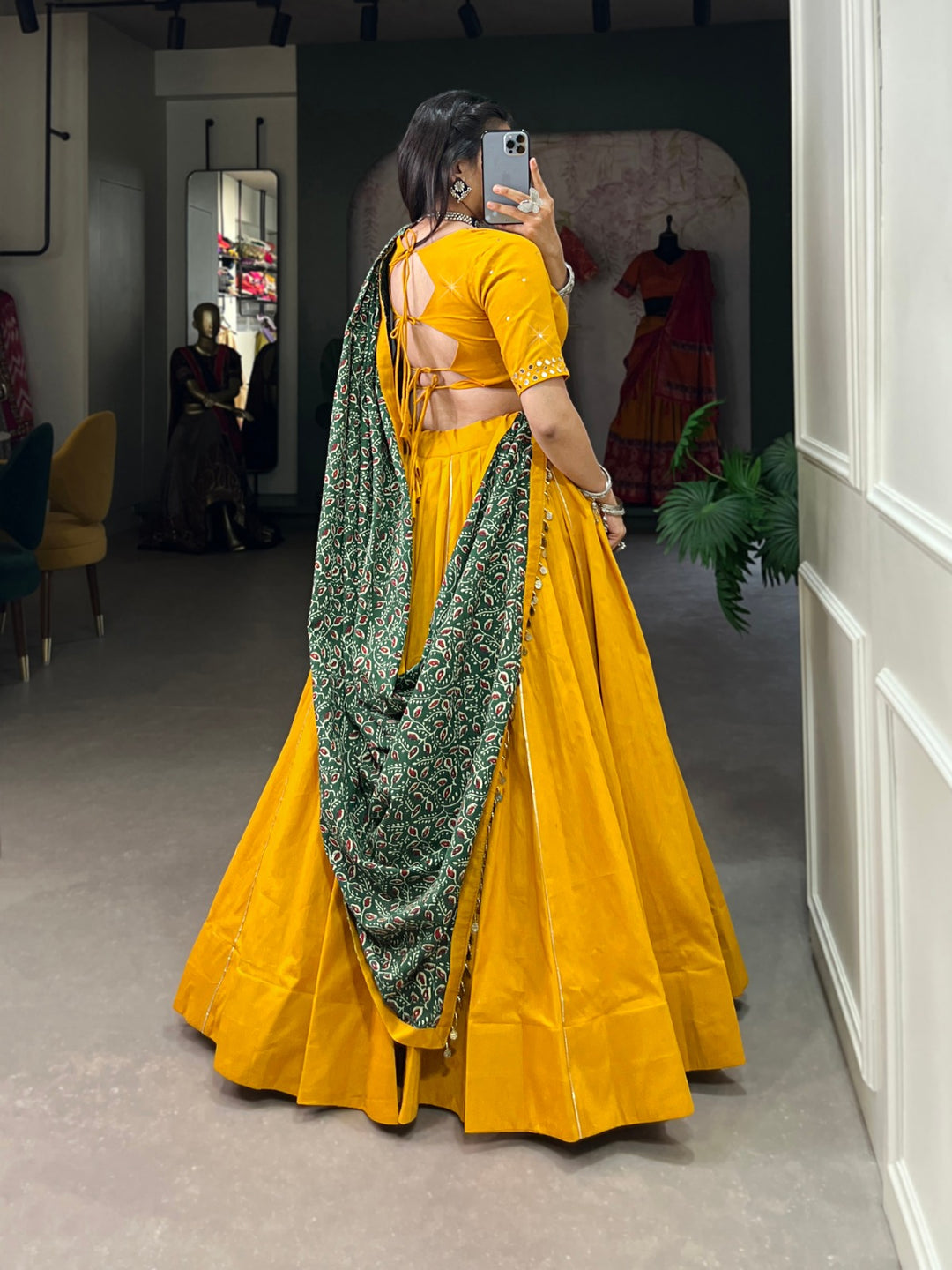 Mustard Pure Cotton Plain With Gota Patti Touch Up Lehenga Choli