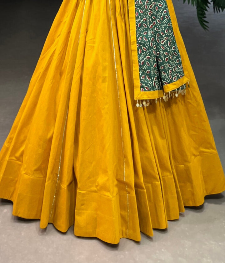 Mustard Pure Cotton Plain With Gota Patti Touch Up Lehenga Choli