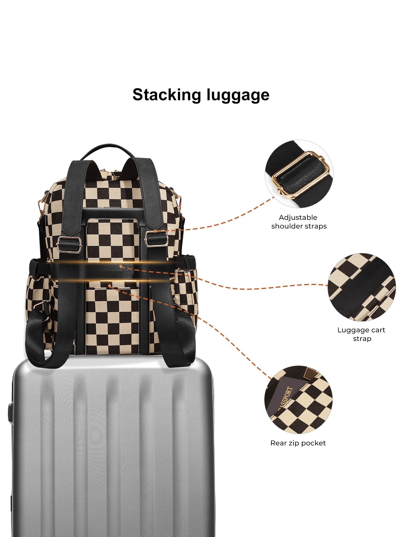 Ounamei Checkered Backpack Purse for Women | Anti-Theft Travel & Work Bag with Matching Pouch