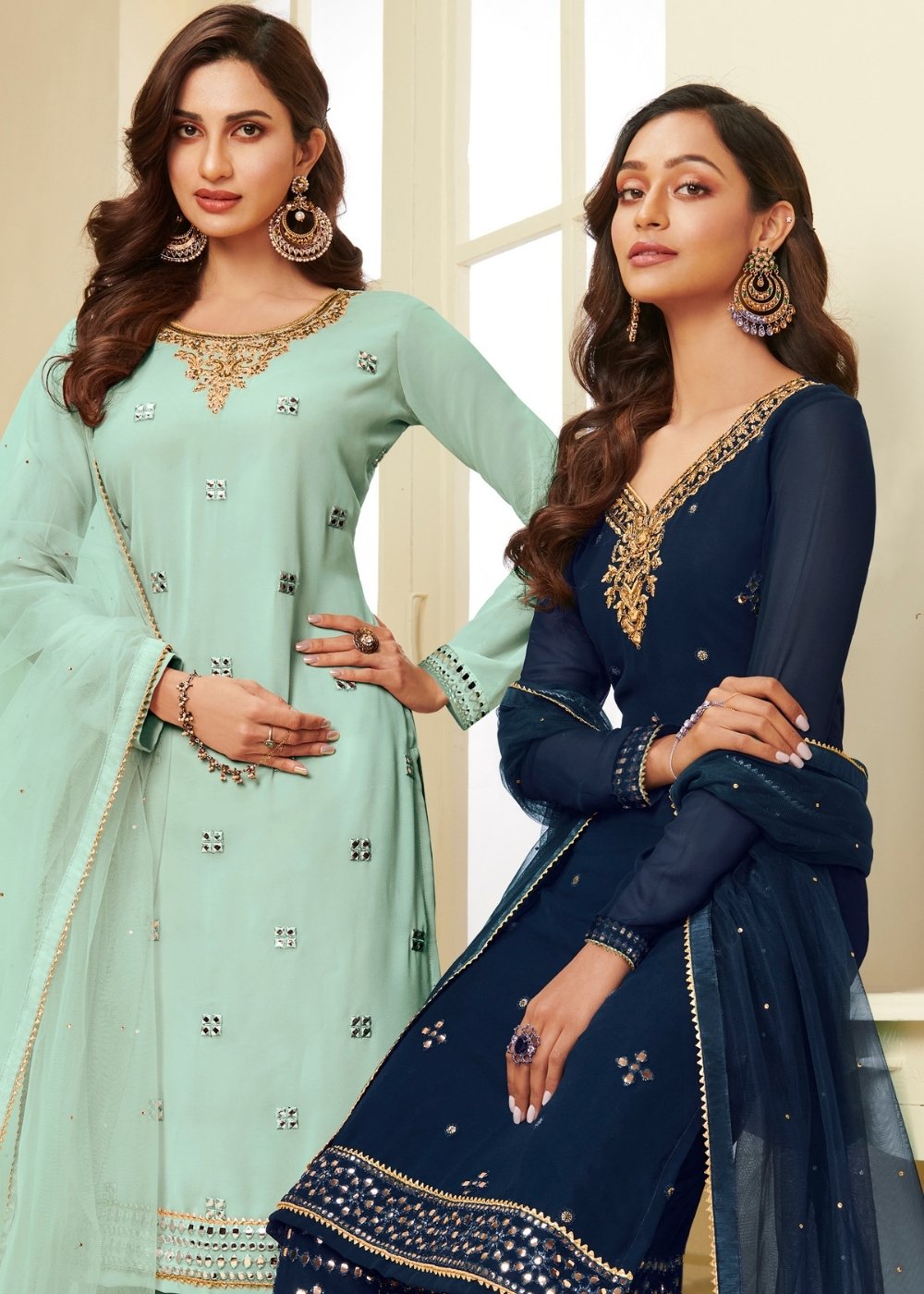 Powder Blue Georgette Sharara Suit with Gota work & Embroidery By Qivii