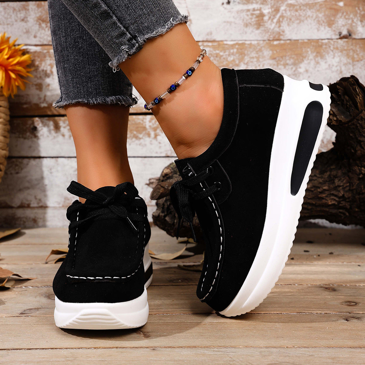 Women's Chunky Sole Lace-Up Loafer - Casual Wedge Heel Shoes (US 5-10.5)