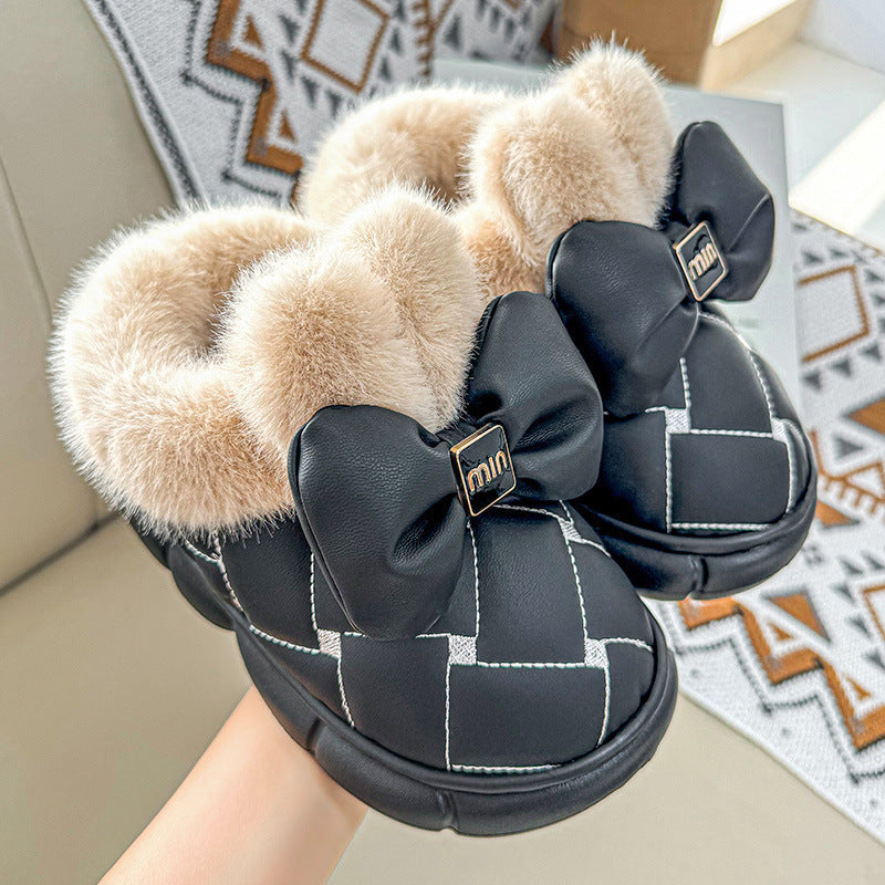 Women's Mabel Quilted Bow Winter Mules - Fuzzy-Lined Waterproof Slip-On Shoes (US 3.5-8.5)