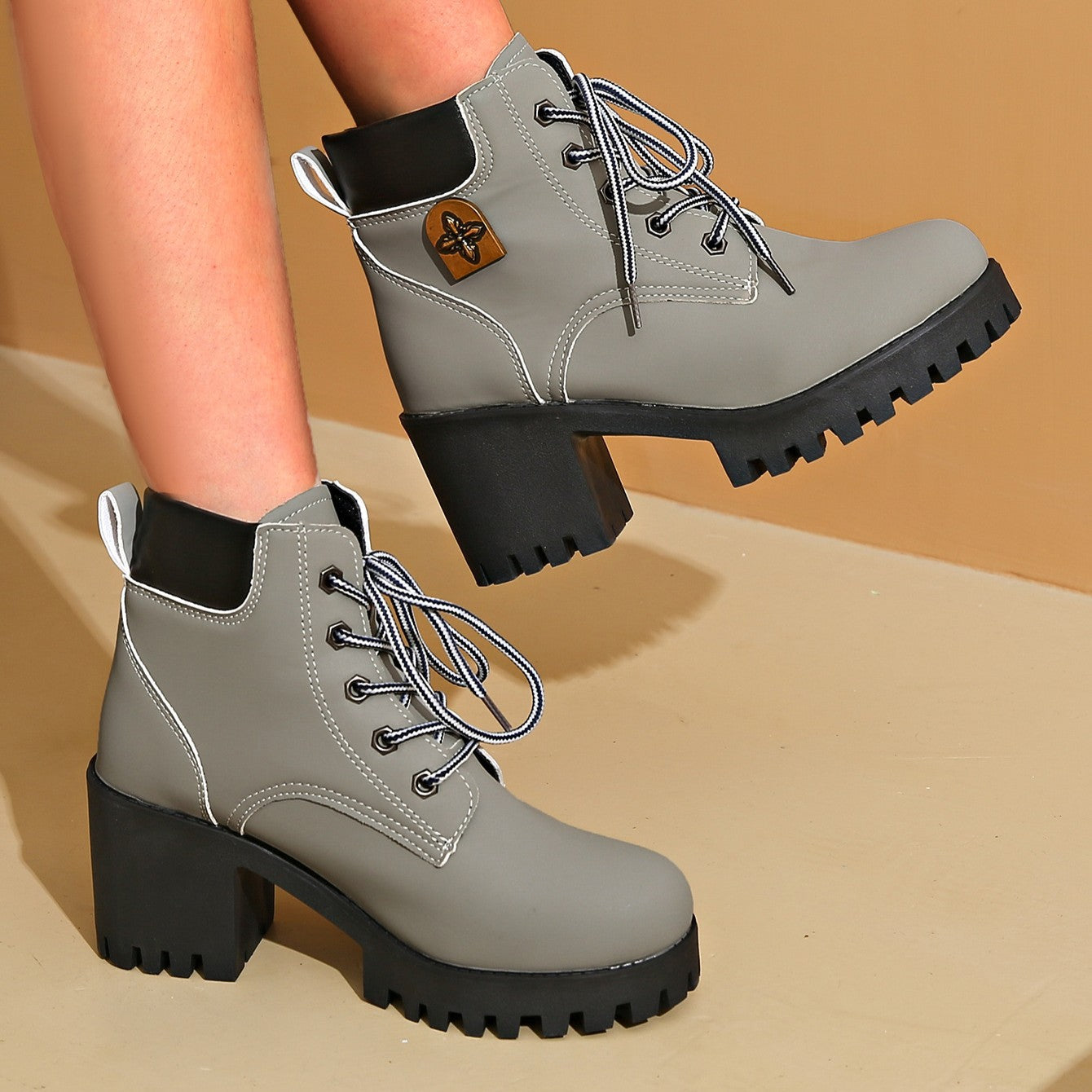 Women's Cowhide Metropolitan Combat Boot - Waterproof Block Heel Ankle Boots with Extended Sizes (US 4-10) & Commuter-Ready Traction