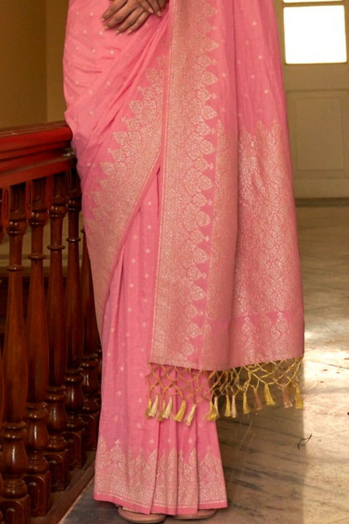 Froly Pink Zari Woven Banarasi Saree