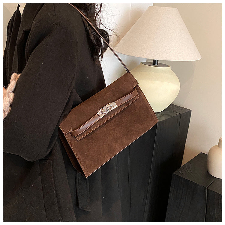 Women's Retro-Luxe Suede Mini Satchel - Convertible Underarm Crossbody Bag for Women | Vintage Brushed Texture in Caramel Ombre