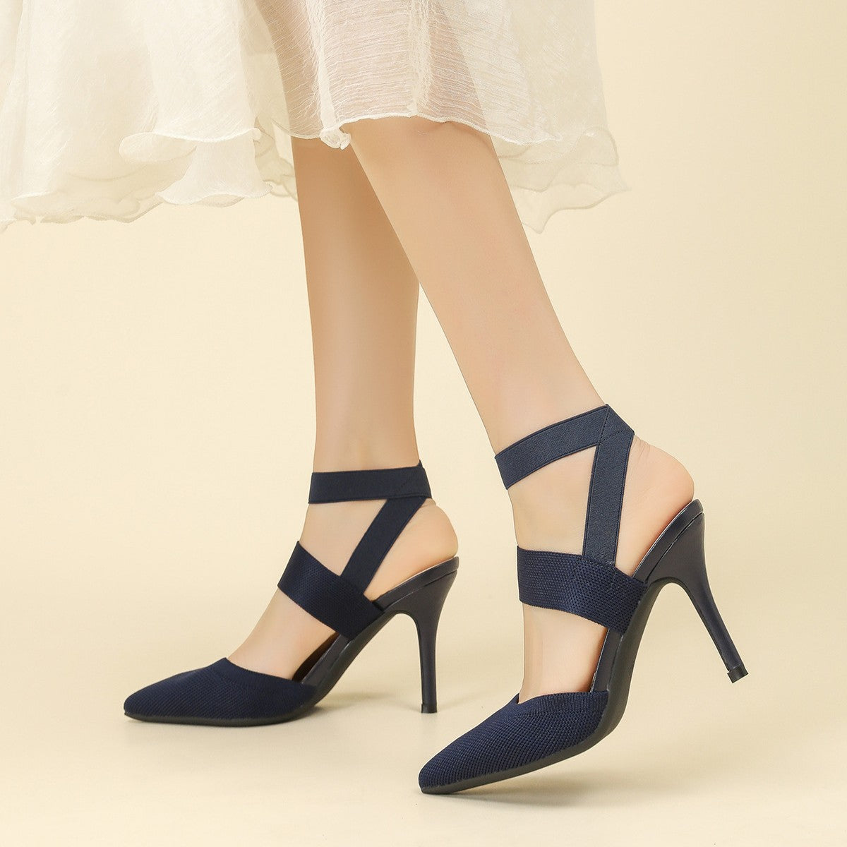Women’s Amara Fabric Ankle-Strap Stiletto Pumps – Pointed-Toe Hollow Side Elegant Heels (US 4–10.5)