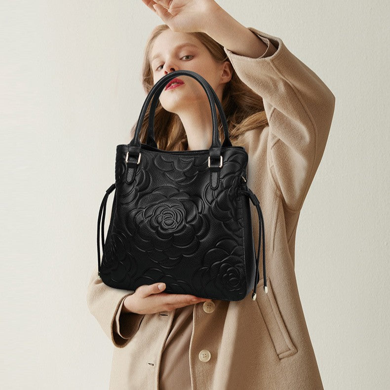Women's Heritage Grain Tote - Full-Grain Leather Statement Carry with Hand-Pressed Motifs & Timeless Silhouette