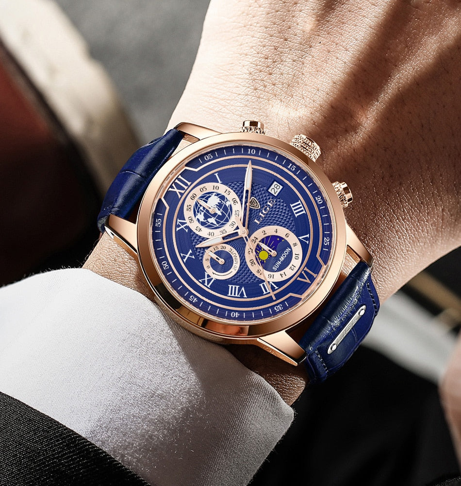Luxe Chronograaf Horloge met Echt Leren Band  - By Qivii