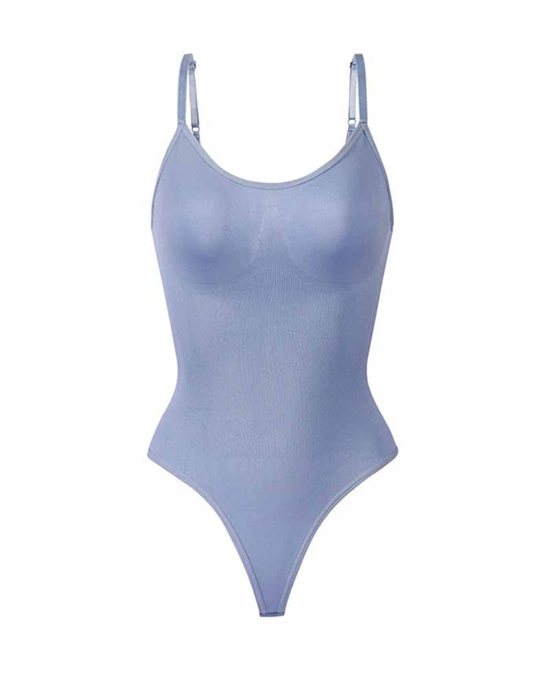 Seamless Round Neck Tummy Control Thong Tank Top Body Shaper Bodysuits  - By Qivii
