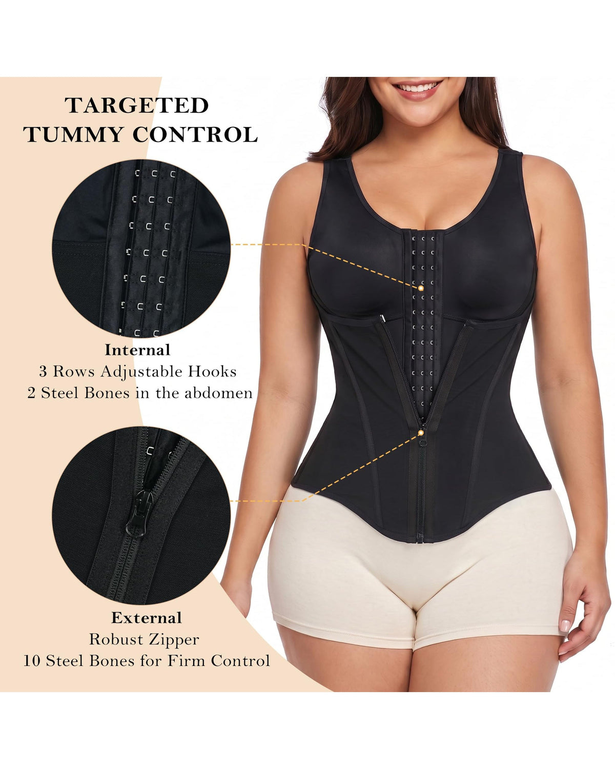 Adjustable Strap Front Hook Zip Double Tummy Control Waist Trainer Vest
