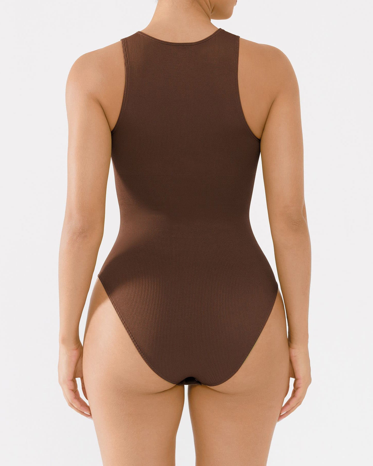 Crew Neck Invisible Zip Ribbed Seamless Bodysuit  - By Qivii
