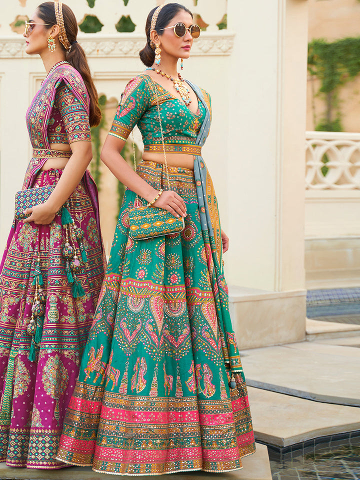 Turquoise Blue Designer Silk Ready to Wear Lehenga Choli With Sparkle & Mirror Work