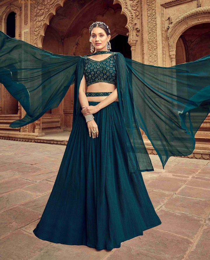 Enticing Teal Georgette Function Style Lehenga Choli