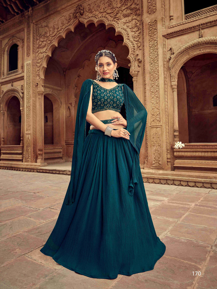 Enticing Teal Georgette Function Style Lehenga Choli