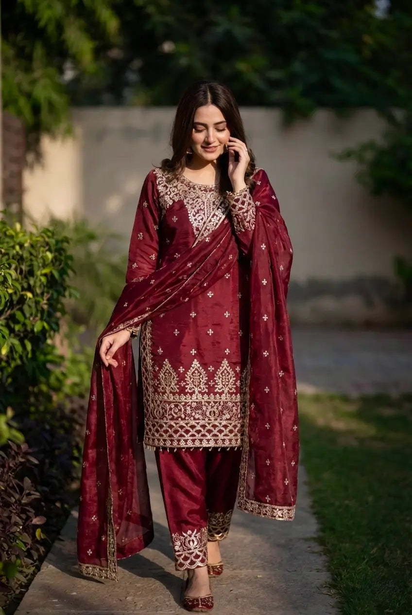 Rich Maroon Embroidered Salwar Suit