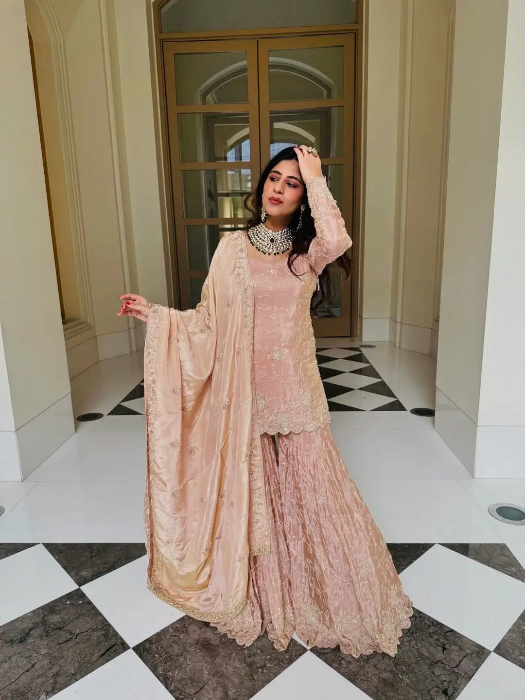 Peach Pink Embroidered Salwar Suit