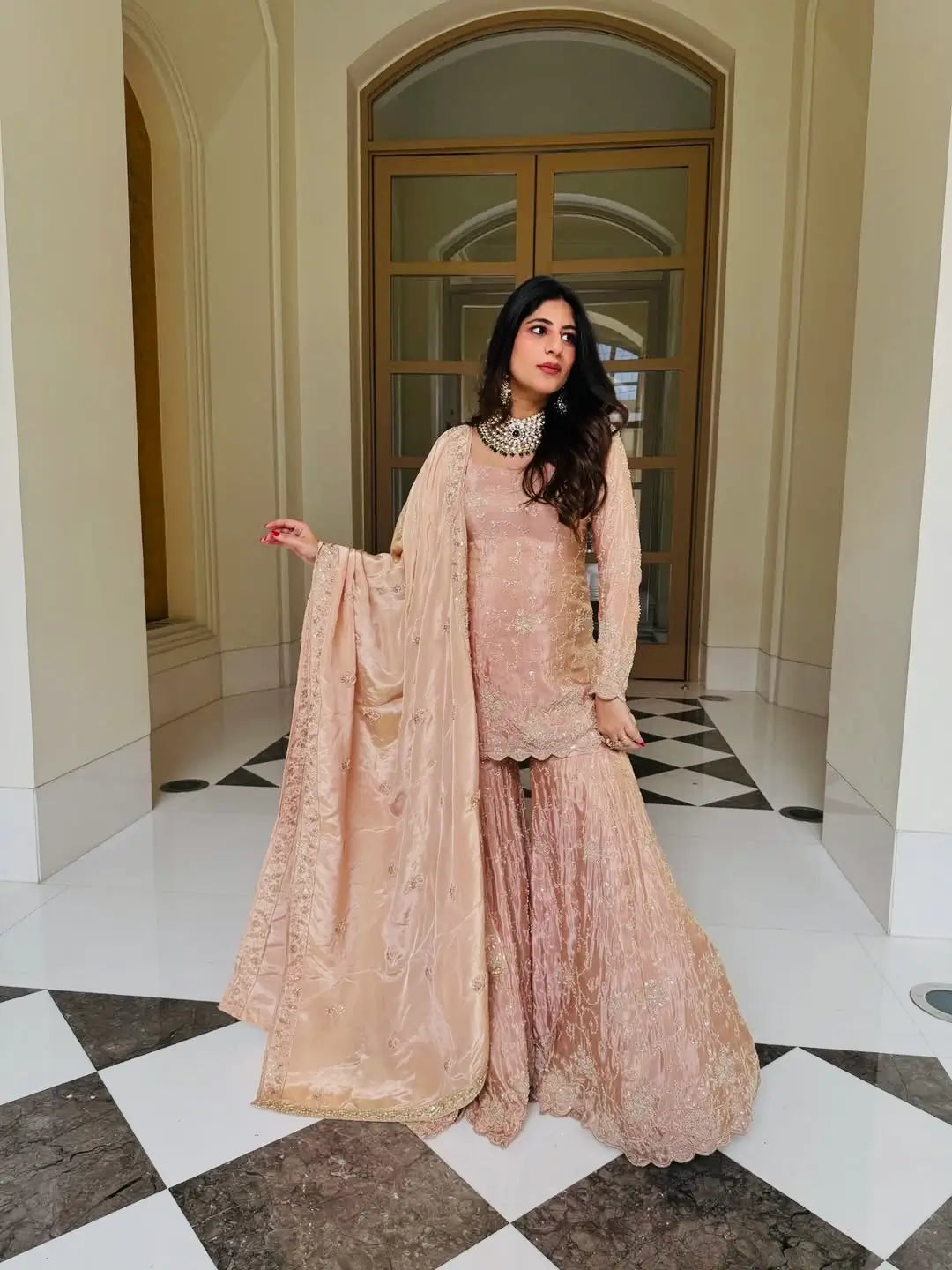Peach Pink Embroidered Salwar Suit
