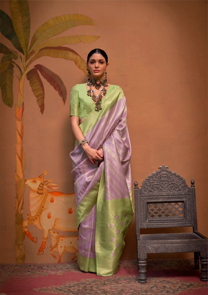 Festive Pista and Purple Silk Blend Woven Saree