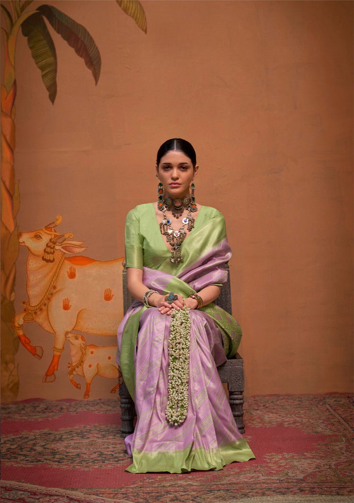 Festive Pista and Purple Silk Blend Woven Saree