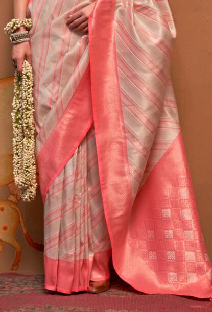 Festive Pink Silk Blend Woven Saree