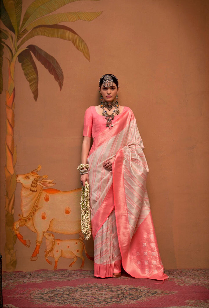 Festive Pink Silk Blend Woven Saree