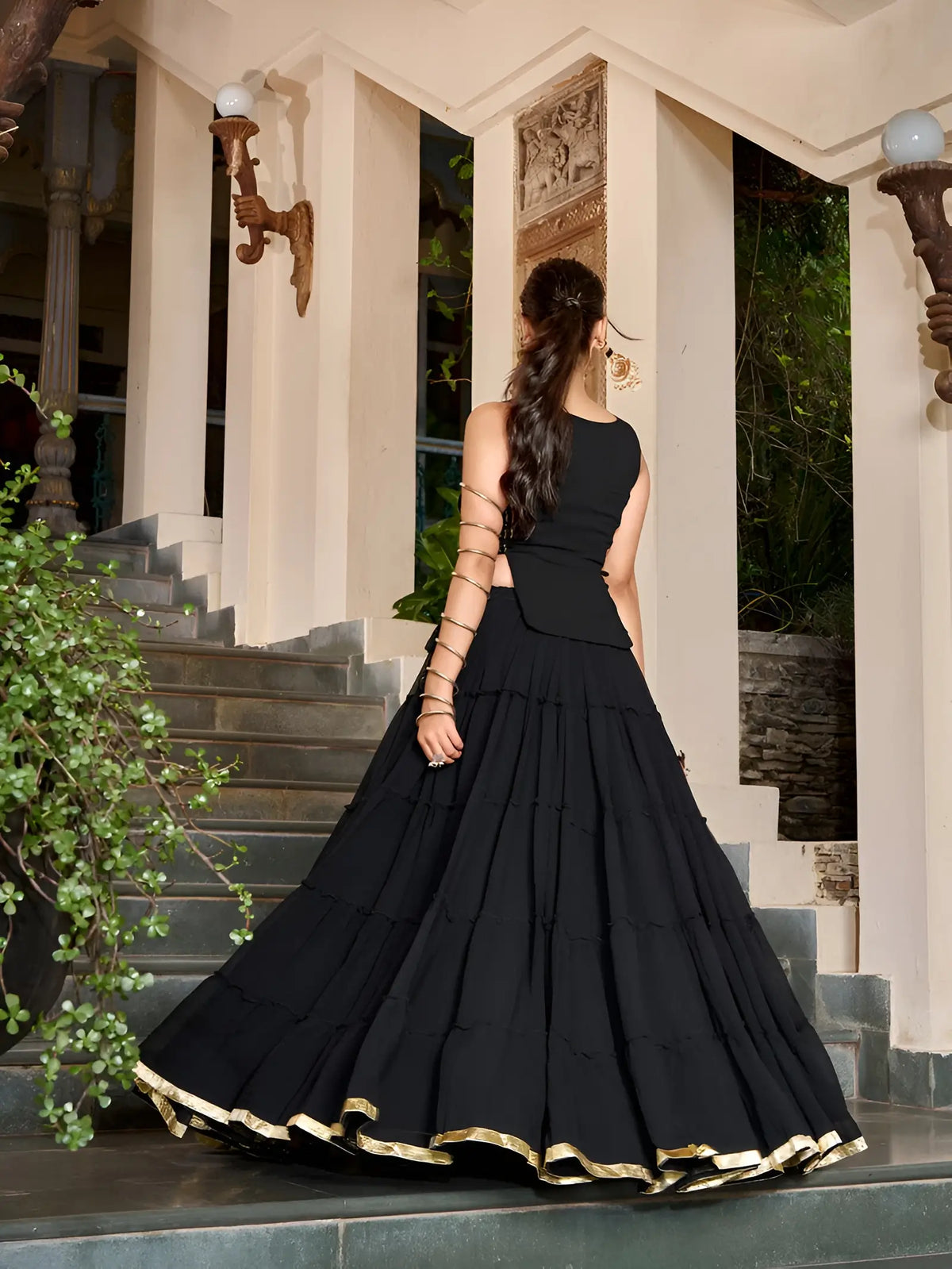 14 Meter Flair | Black Lightweight Navratri Lehenga With Mirror Work Koti
