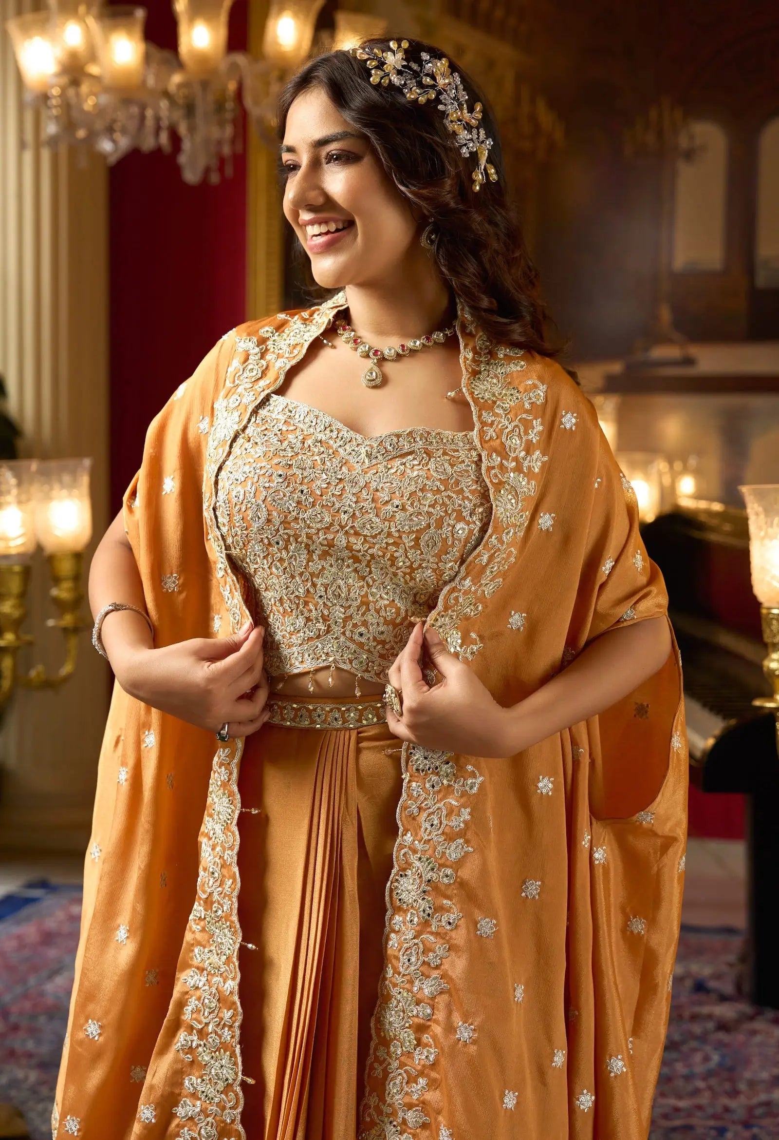 Dusty Orange Embroidery Indo Western Set