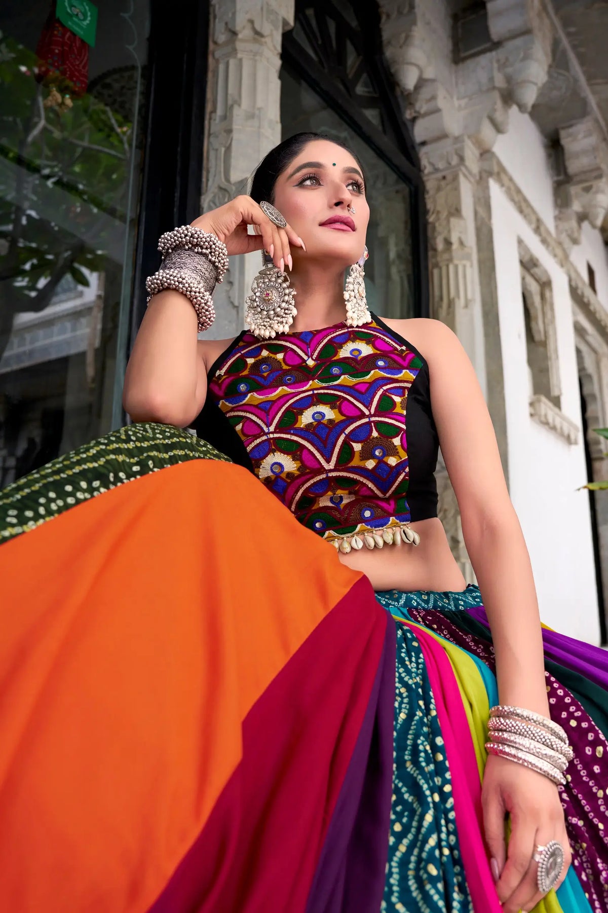 8 Meter Flair | Multicolor Gamthi Work & Printed Chaniya Choli