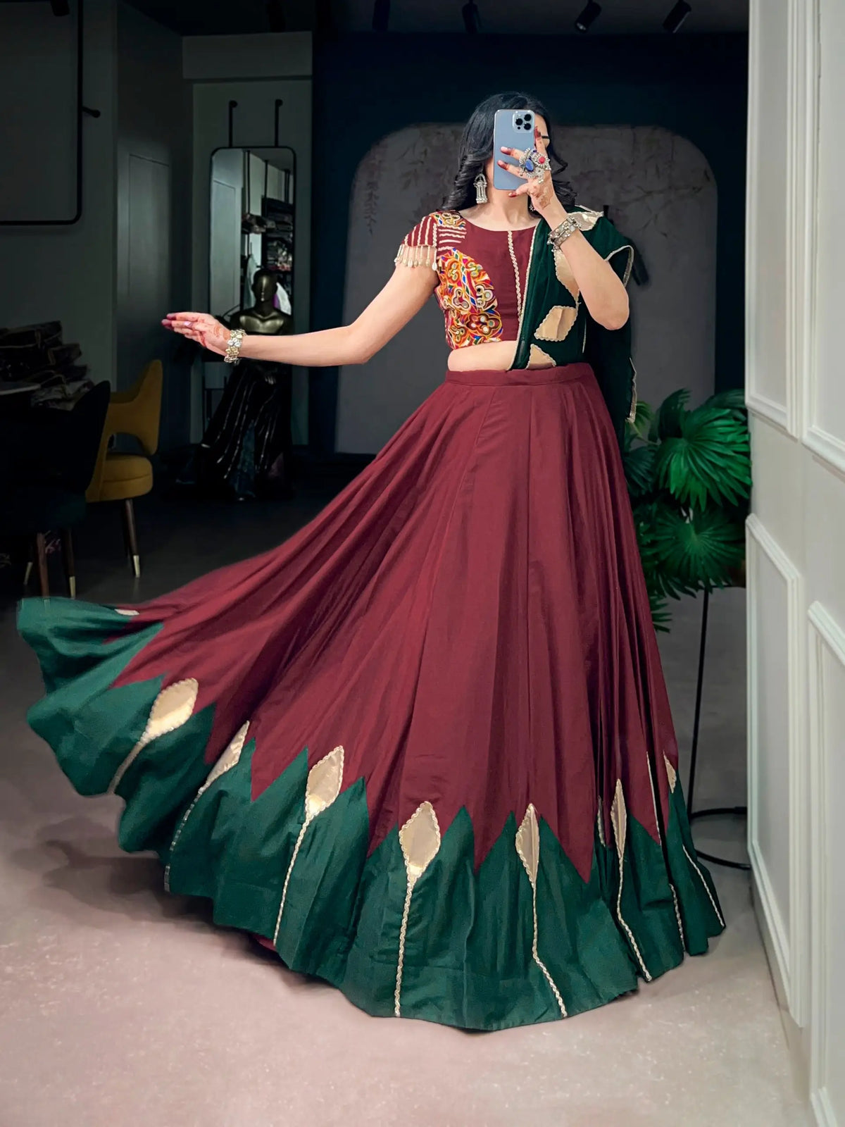 Maroon Garba Chaniya Choli With Gota Patch Work