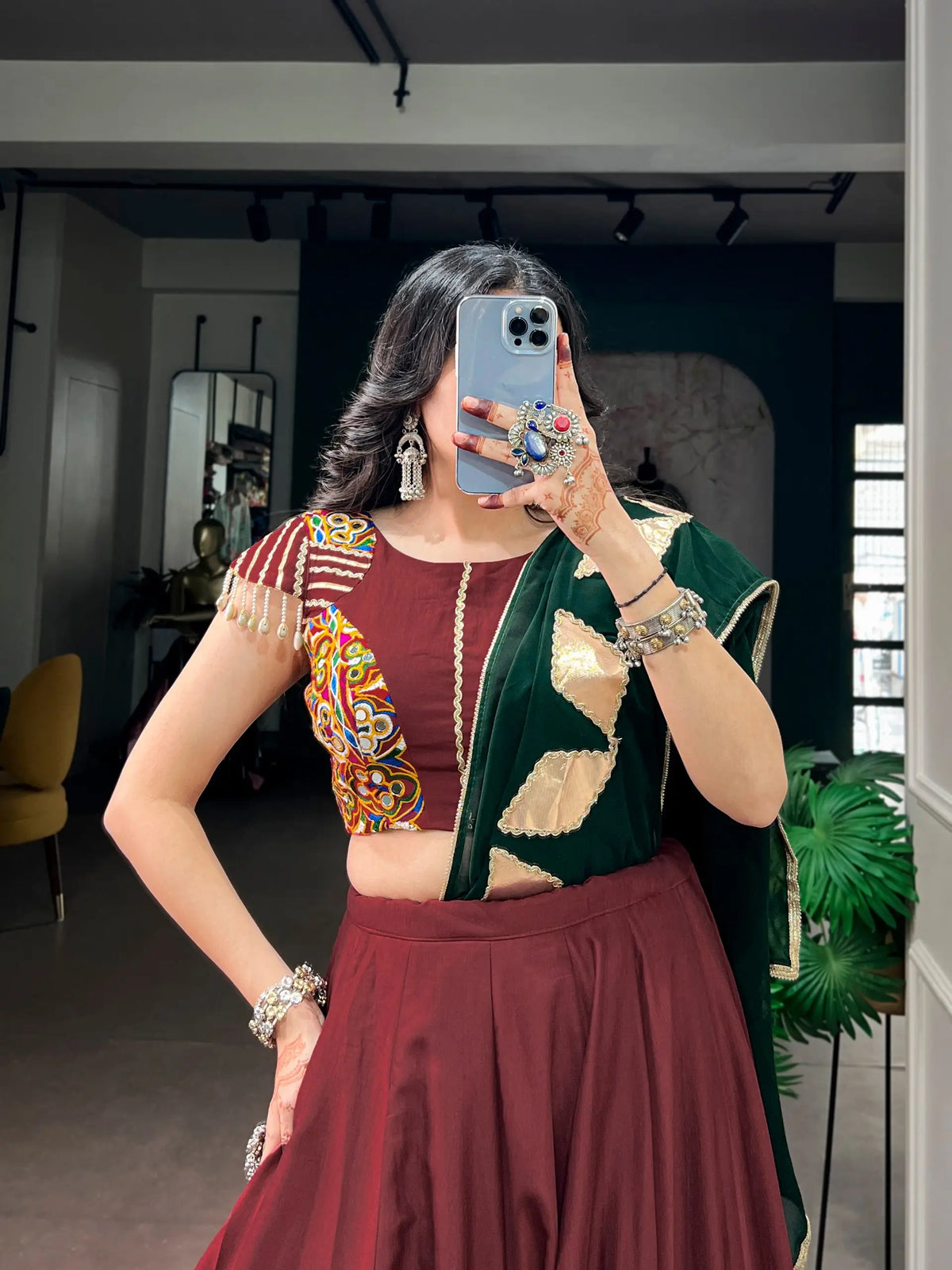 Maroon Garba Chaniya Choli With Gota Patch Work