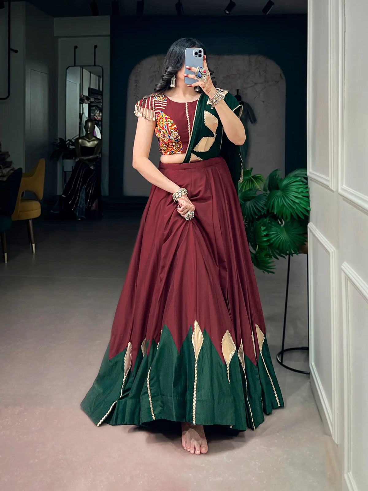 Maroon Garba Chaniya Choli With Gota Patch Work