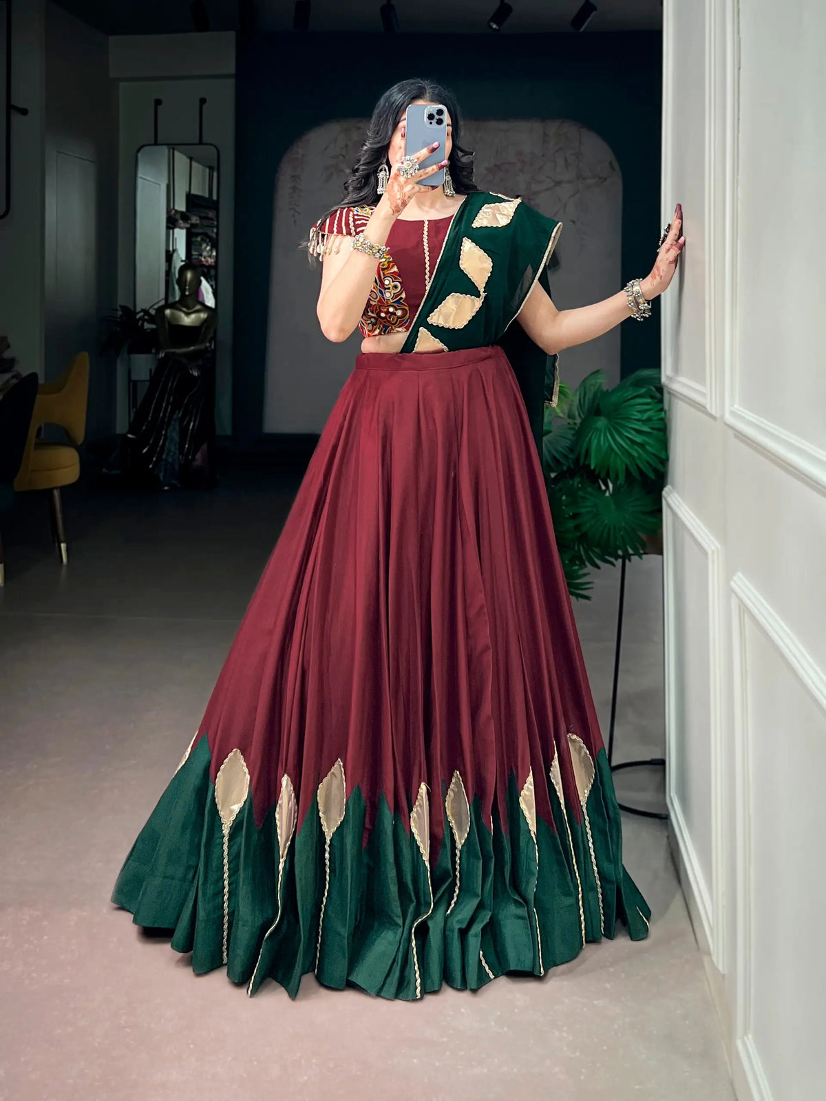 Maroon Garba Chaniya Choli With Gota Patch Work