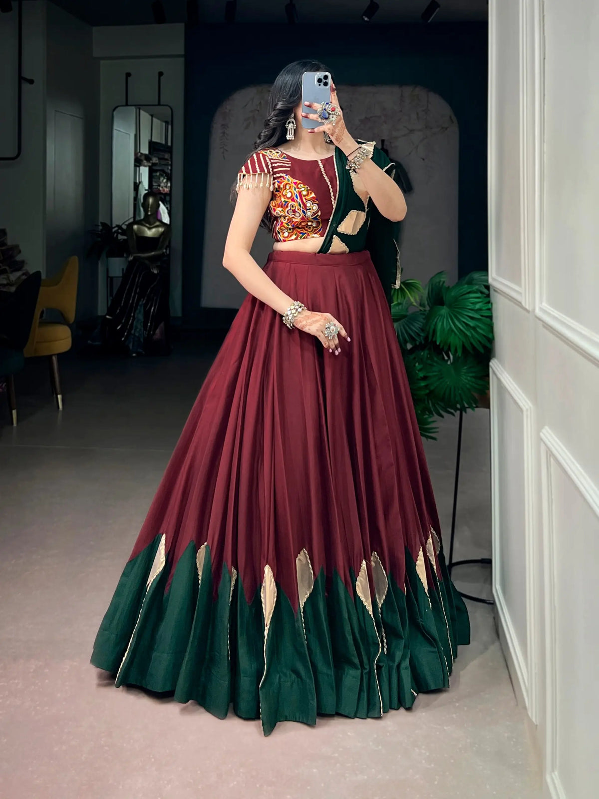 Maroon Garba Chaniya Choli With Gota Patch Work