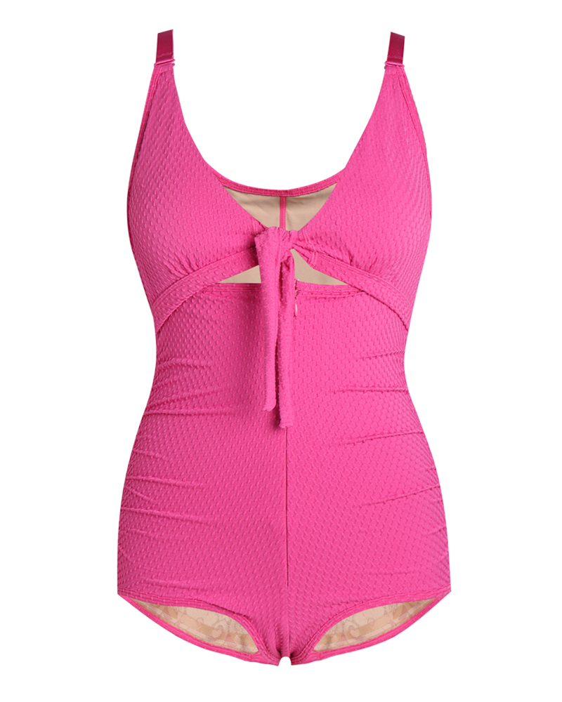 Women's Tummy Control Swimsuit Cutout Tie Knot Front Push Up Shapewear Bathing Suit  - By Qivii
