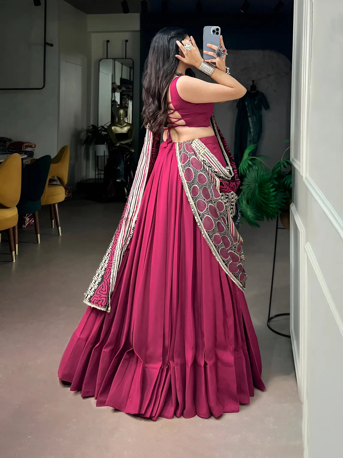 6 Meter Flair | Pink Garba Chaniya Choli With Printed Dupatta