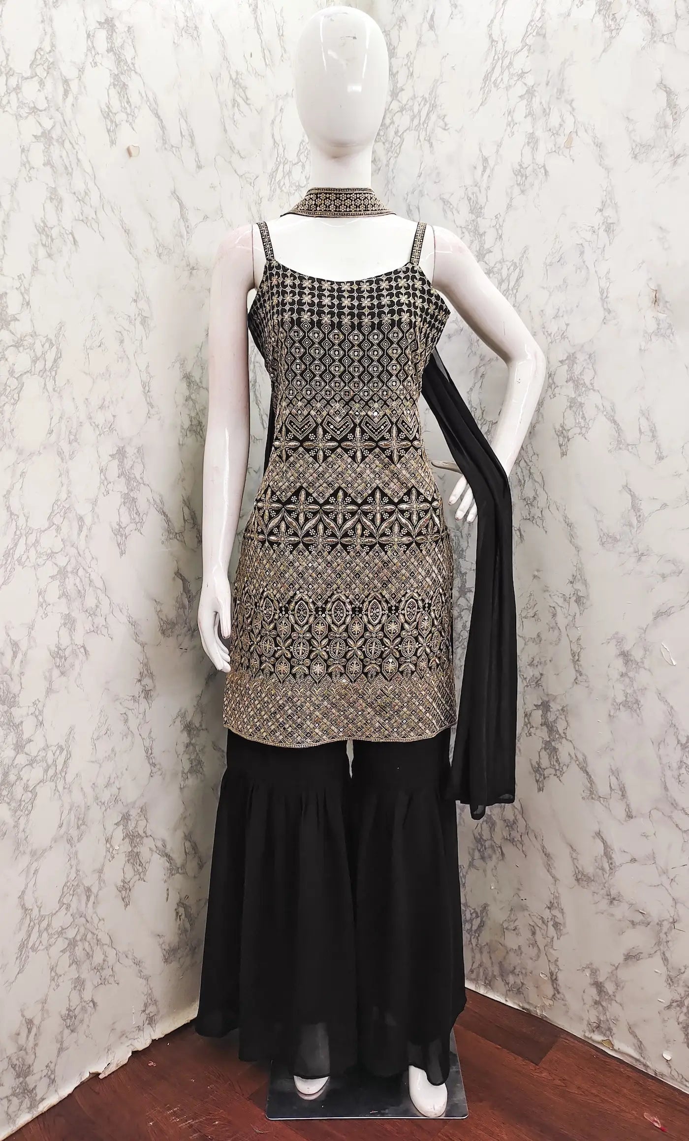 Black Georgette Sequence Embroidery Work Salwar Suit - qivii