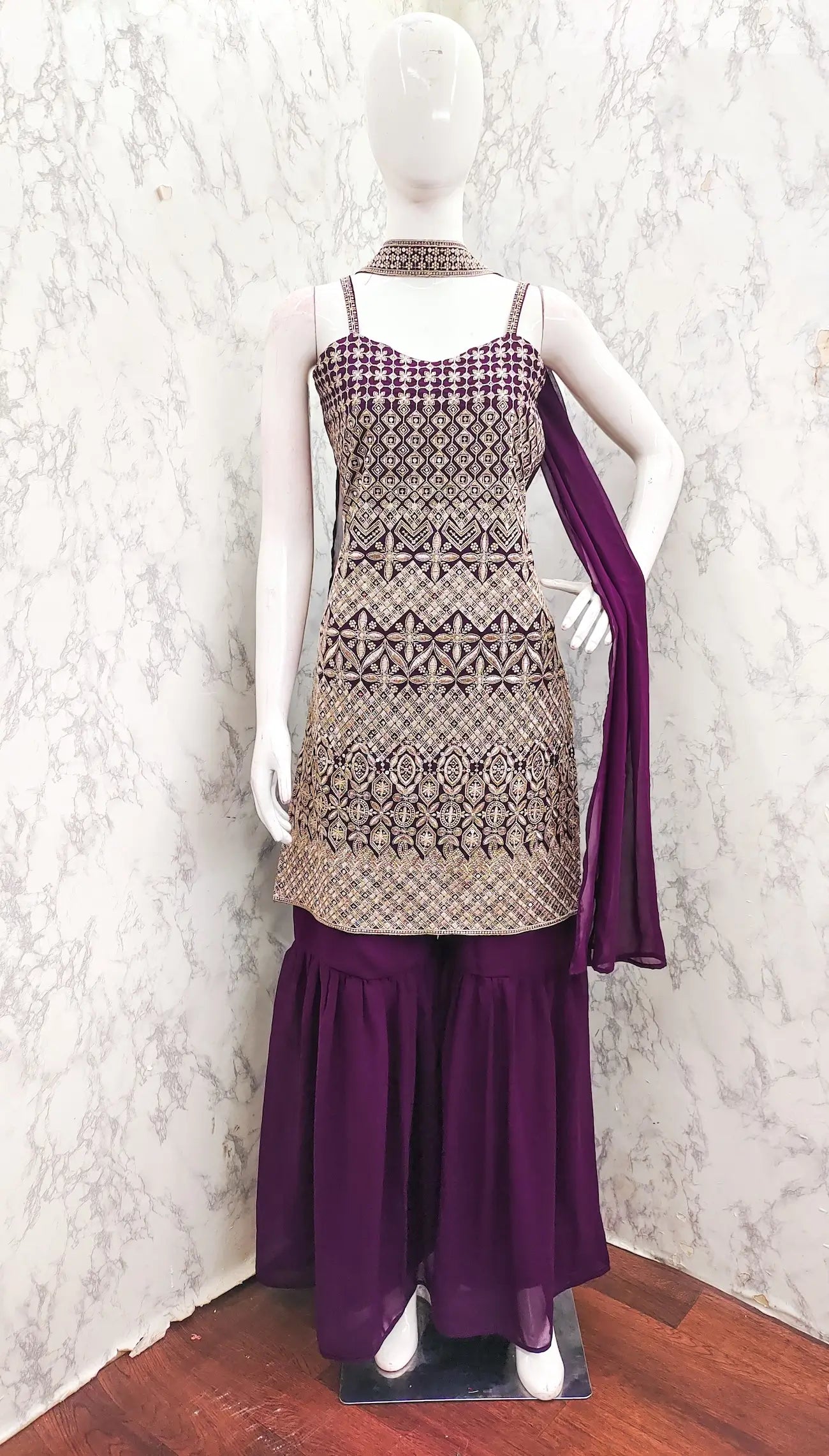 Wine Georgette Sequence Embroidery Work Salwar Suit - qivii