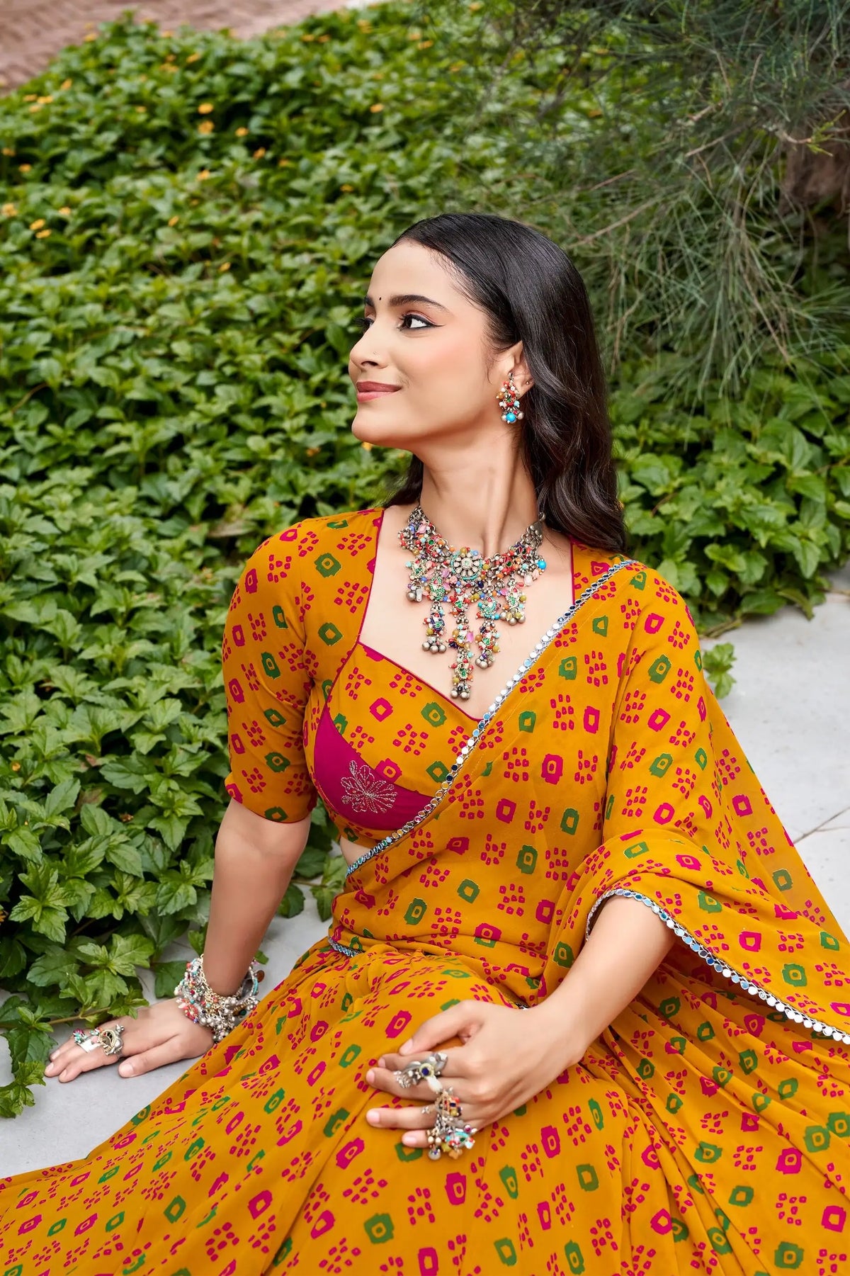 8 Meter Flair | Mustard Bandhej Print Garba Chaniya Choli