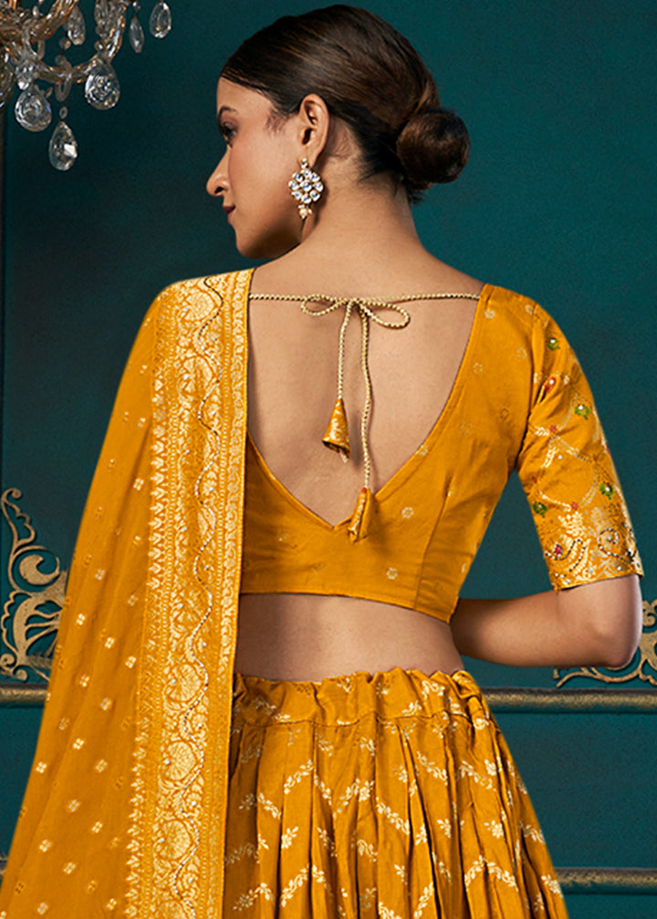 Mustard Yellow Dola Silk Lehenga Choli with Thread & Khatli work