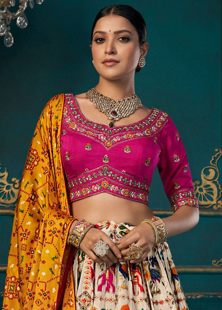 Multicolored Dola Silk Lehenga Choli with Thread & Khatli work