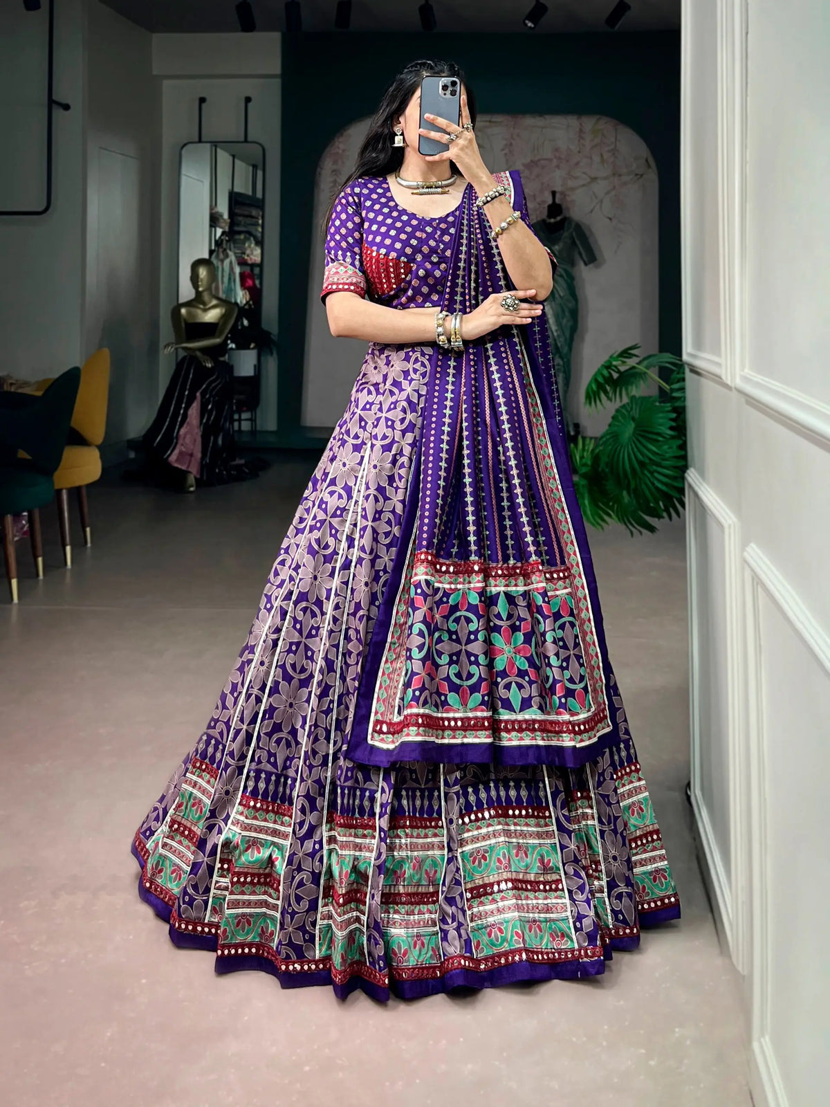5 Meter Flair | Purple Tasar Silk Navratri Chaniya Choli With Sparkle Work