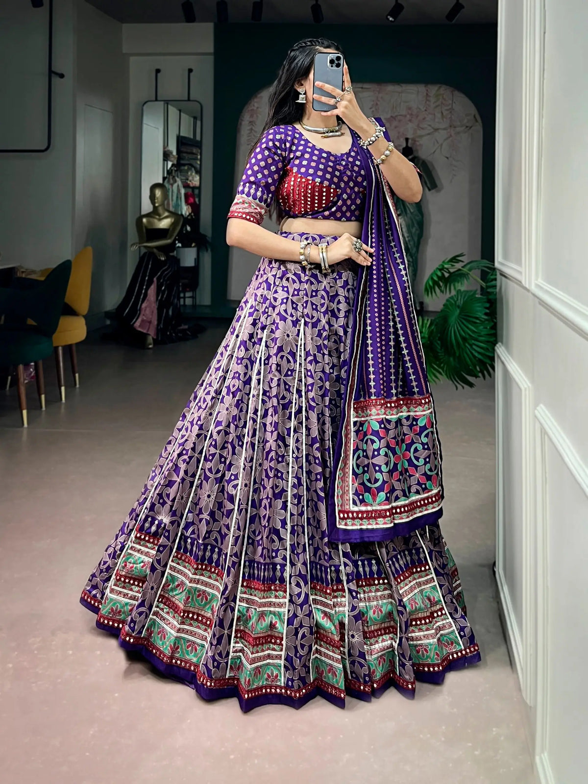5 Meter Flair | Purple Tasar Silk Navratri Chaniya Choli With Sparkle Work