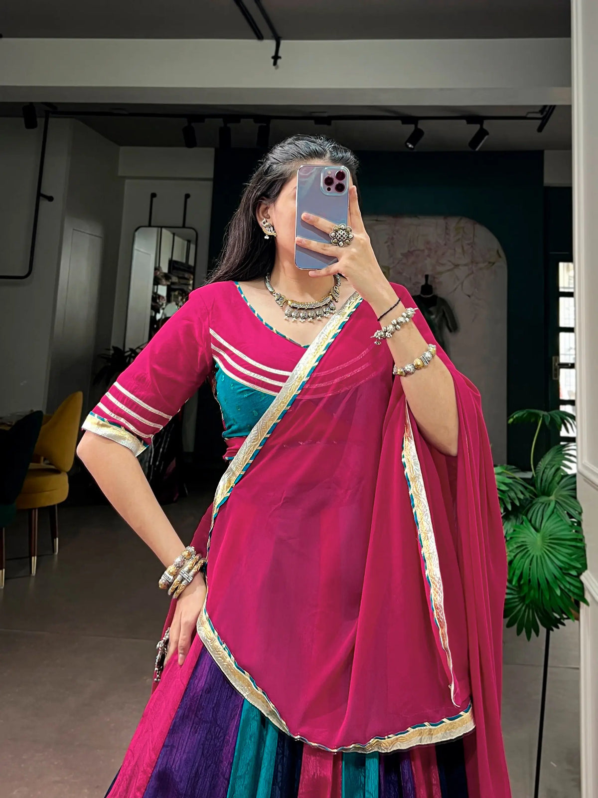 8 Meter Flair | Multicolor Navratri Chaniya Choli With Gota Patti Lace