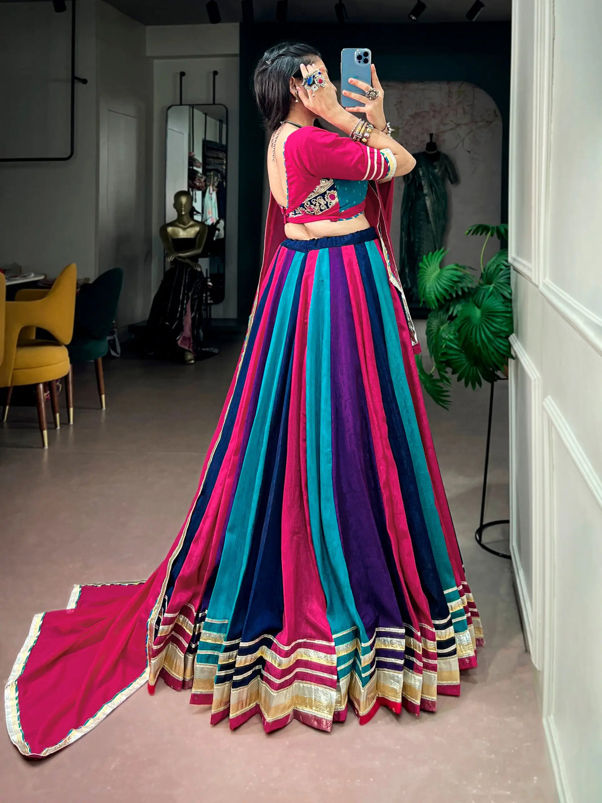 8 Meter Flair | Multicolor Navratri Chaniya Choli With Gota Patti Lace
