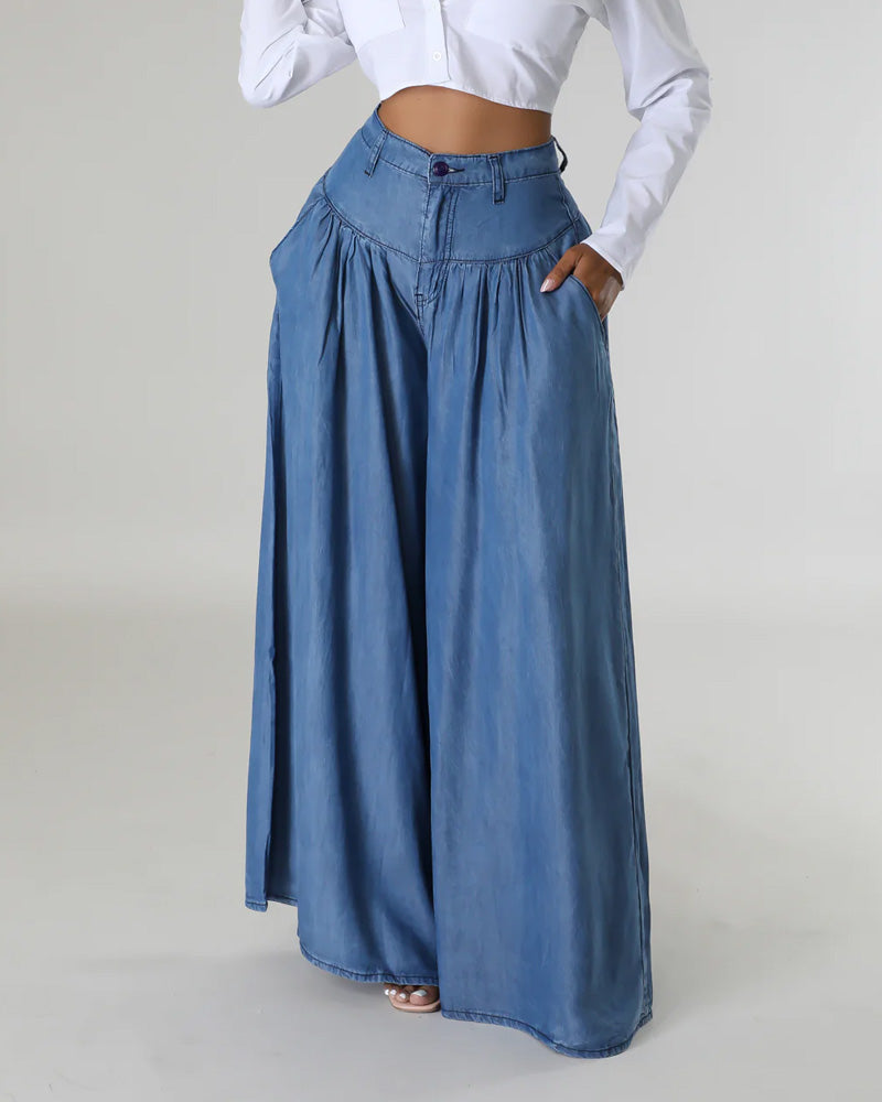 Trendy Casual High Waisted Wide Leg Jeans for Women  - By Qivii