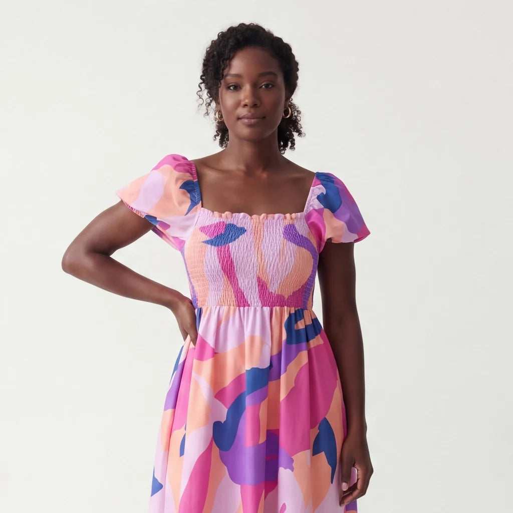 Everly Floral Puff-Sleeve Dress