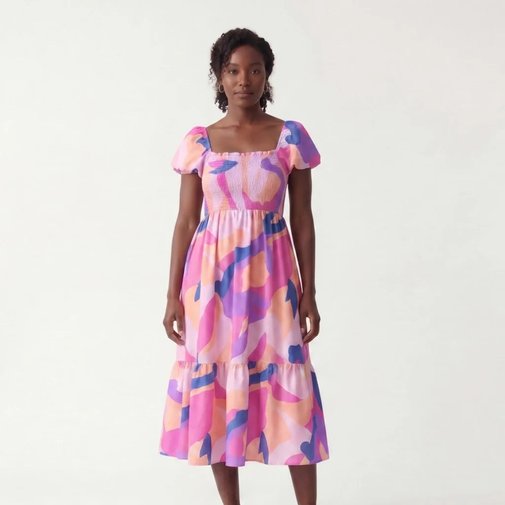 Everly Floral Puff-Sleeve Dress